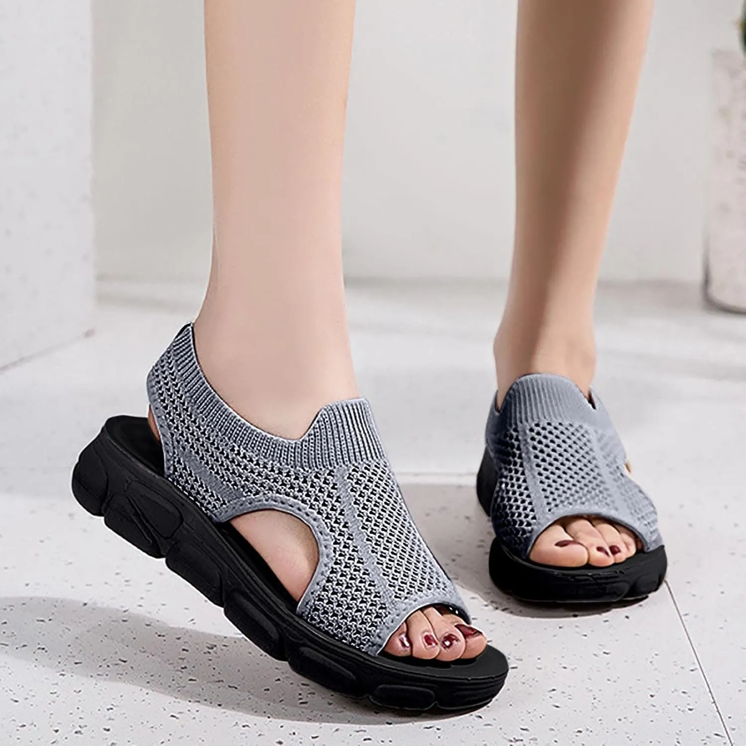 Mesh Breathable Sandals for Women Summer Casual Fish Mouth Open Toe Slip on Wedge Platform Sandals Comfortable Ladies Outdoor Beach Shoes Sandalias