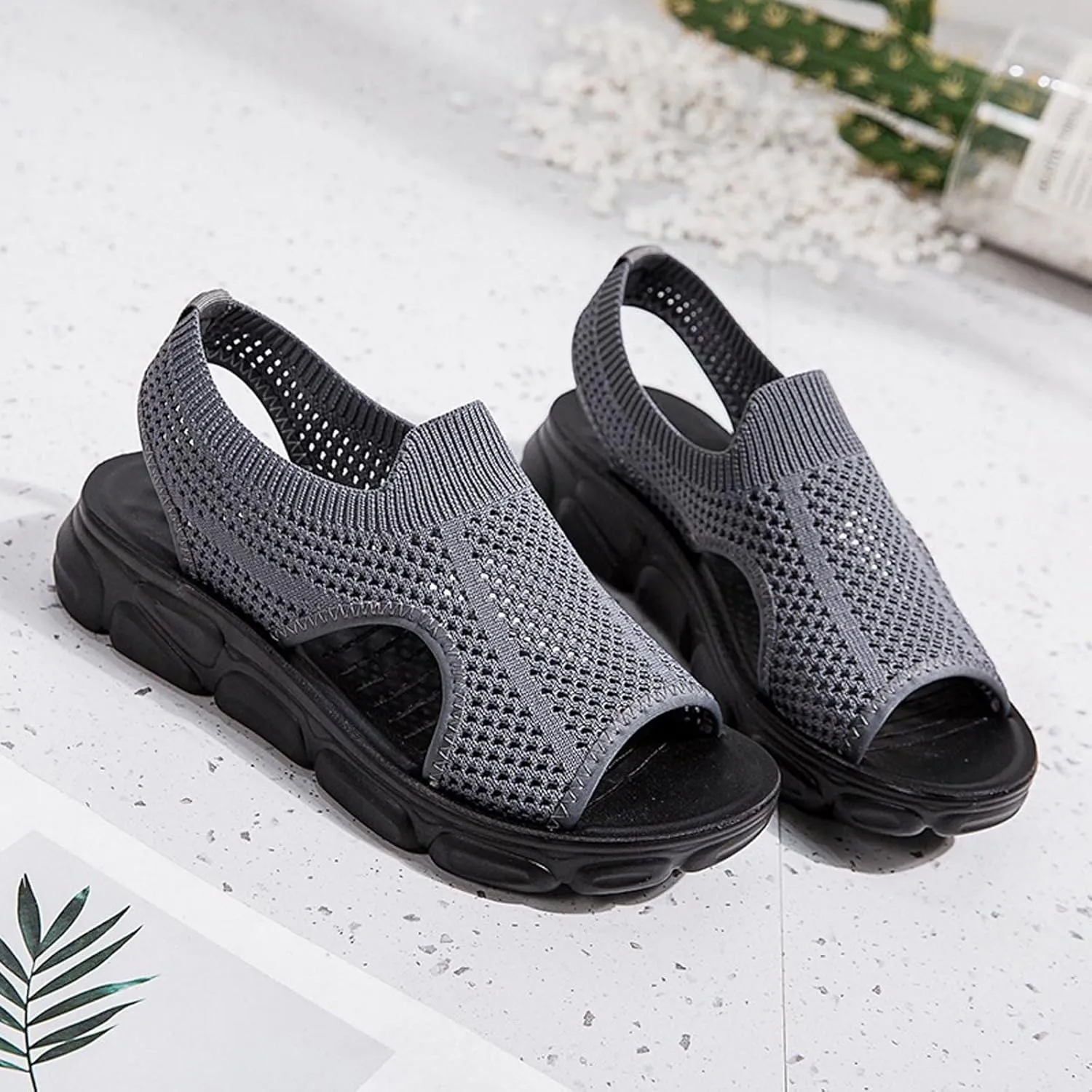 Mesh Breathable Sandals for Women Summer Casual Fish Mouth Open Toe Slip on Wedge Platform Sandals Comfortable Ladies Outdoor Beach Shoes Sandalias
