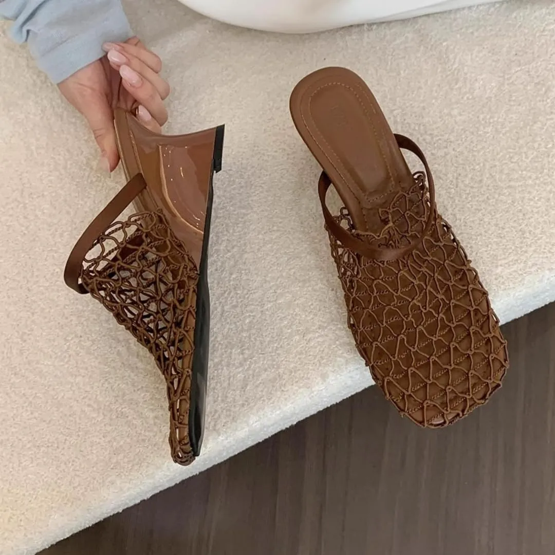 Mesh Heeled Mule Sandals for Women Square Toe Back Strap Wedge Slides Sandal Fashion Summer Beach Casual Flats Shoes