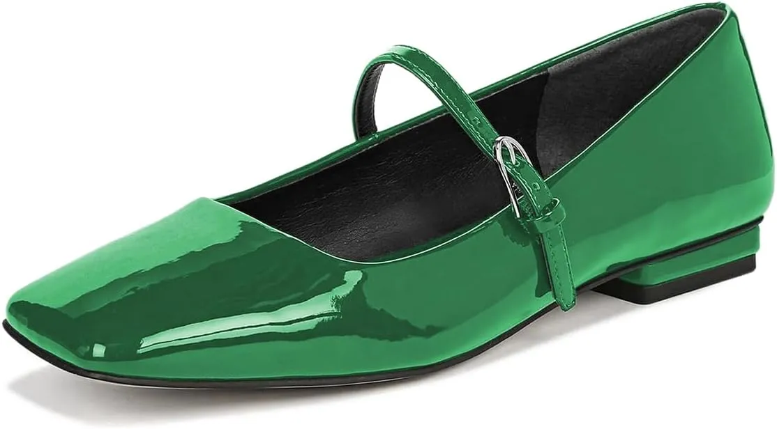 Milooey shoes Women's Closed Square Toe Mary Jane Flats Chunky Low Heels Adjustable Buckled Elegant Prom Party Formal Business Shoe Size 4-16 US