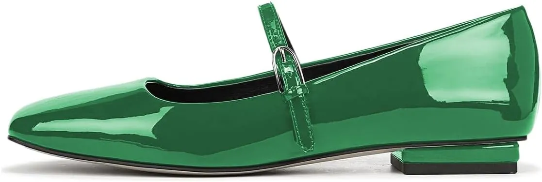Milooey shoes Women's Closed Square Toe Mary Jane Flats Chunky Low Heels Adjustable Buckled Elegant Prom Party Formal Business Shoe Size 4-16 US