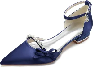Minishion Elegant Dress Flats for Women Ankle Strap Almond Toe Wedding Evening Shoes with Knot BR163