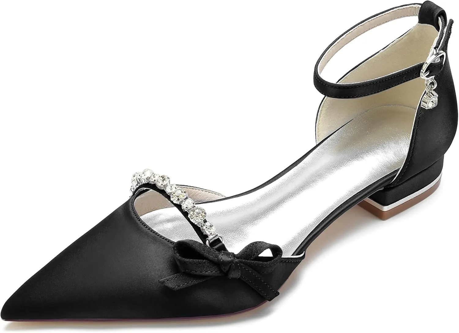 Minishion Elegant Dress Flats for Women Ankle Strap Almond Toe Wedding Evening Shoes with Knot BR163