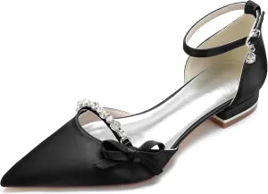 Minishion Elegant Dress Flats for Women Ankle Strap Almond Toe Wedding Evening Shoes with Knot BR163