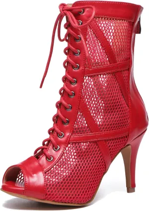 Minishion Sexy Dance Heels for Women Mesh Party Eveing Ankle Sandals Boots