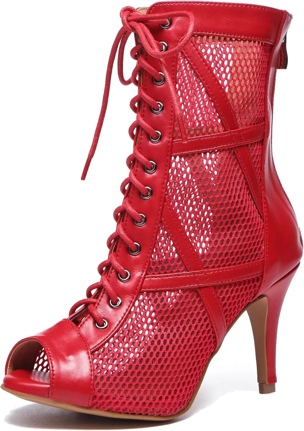 Minishion Sexy Dance Heels for Women Mesh Party Eveing Ankle Sandals Boots