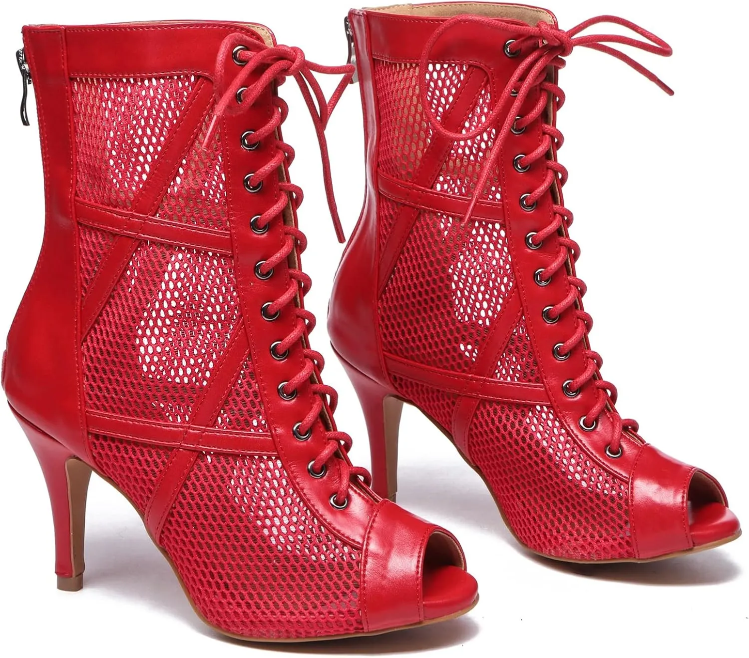 Minishion Sexy Dance Heels for Women Mesh Party Eveing Ankle Sandals Boots