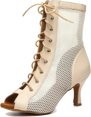 Minishion Sexy Dance Heels for Women Mesh Party Eveing Ankle Sandals Boots