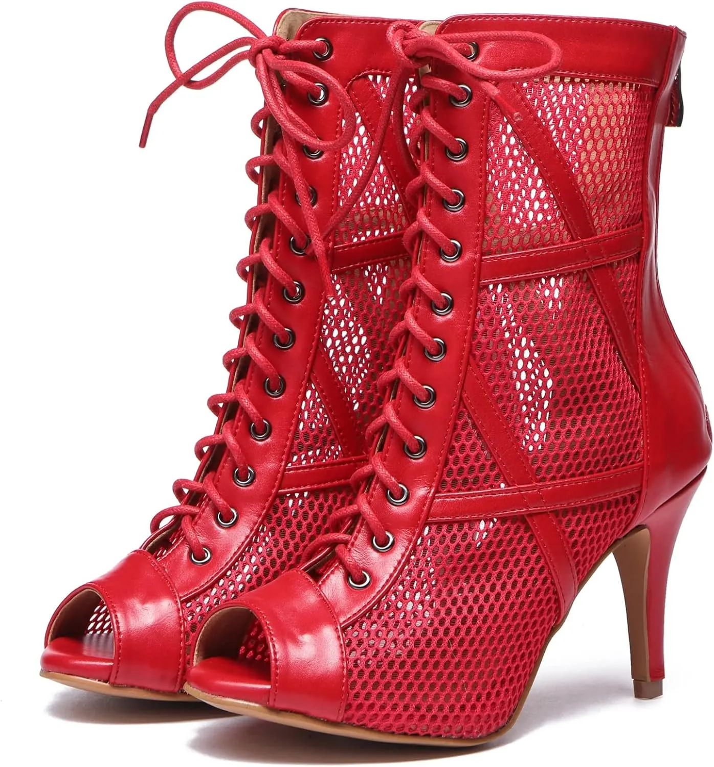 Minishion Sexy Dance Heels for Women Mesh Party Eveing Ankle Sandals Boots