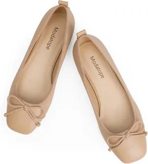 Modatope Ballet Flats with Bow Ballerina Closed Square Toe Slip on Bowknot Flats Shoes for Women Dressy