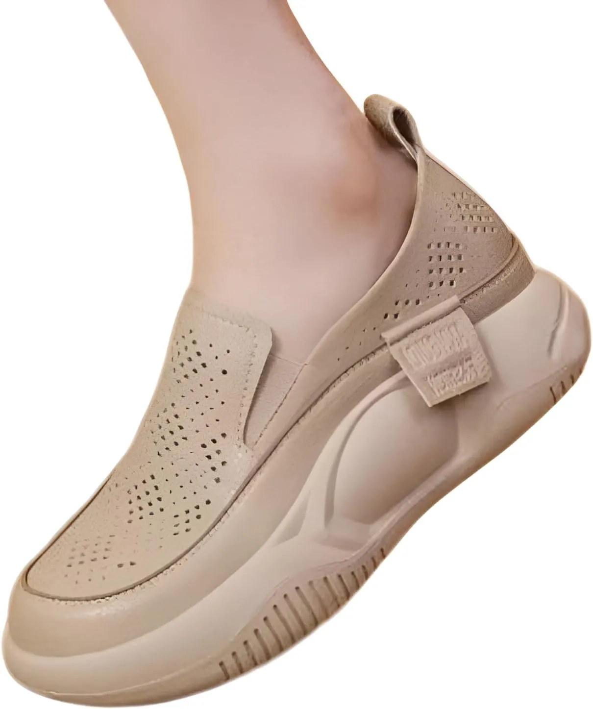 Mokcoliy]【Mesh Slip-On Shoes Women Fashion Chunky Sole Loafers, Breathable Round Toe Design for Summer Comfort & Easy Wear (4 Colours) Brown