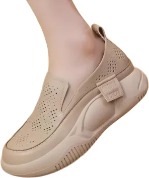 Mokcoliy]【Mesh Slip-On Shoes Women Fashion Chunky Sole Loafers, Breathable Round Toe Design for Summer Comfort & Easy Wear (4 Colours) Brown