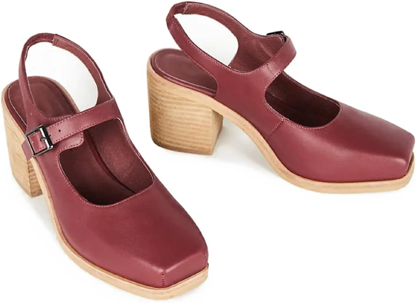 MOOMMO Women Block High Heel Slingback Mary Jane Pumps Platform Square Toe Ankle Buckle Strap Closed Toe Sandals 3 Inch Stacked Chunky Heel Dress Pumps Matte Retro Comfy Office Daily 4-11 M US