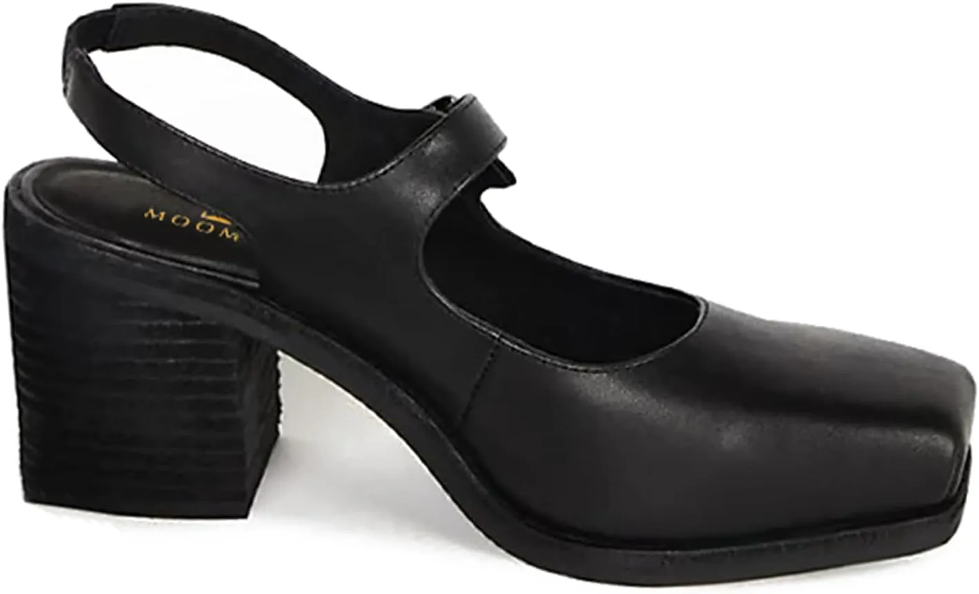 MOOMMO Women Block High Heel Slingback Mary Jane Pumps Platform Square Toe Ankle Buckle Strap Closed Toe Sandals 3 Inch Stacked Chunky Heel Dress Pumps Matte Retro Comfy Office Daily 4-11 M US