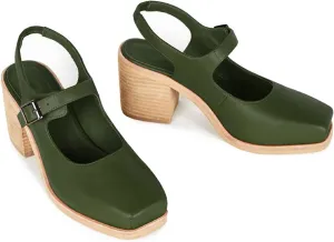 MOOMMO Women Block High Heel Slingback Mary Jane Pumps Platform Square Toe Ankle Buckle Strap Closed Toe Sandals 3 Inch Stacked Chunky Heel Dress Pumps Matte Retro Comfy Office Daily 4-11 M US