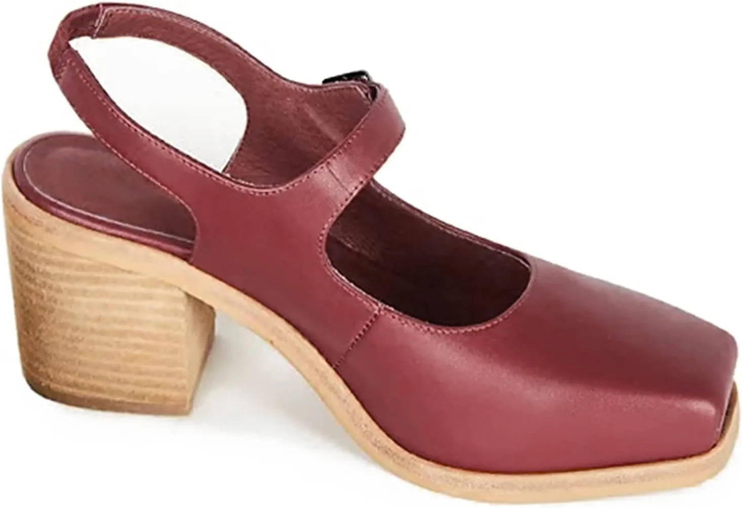 MOOMMO Women Block High Heel Slingback Mary Jane Pumps Platform Square Toe Ankle Buckle Strap Closed Toe Sandals 3 Inch Stacked Chunky Heel Dress Pumps Matte Retro Comfy Office Daily 4-11 M US