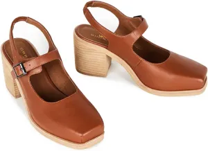 MOOMMO Women Block High Heel Slingback Mary Jane Pumps Platform Square Toe Ankle Buckle Strap Closed Toe Sandals 3 Inch Stacked Chunky Heel Dress Pumps Matte Retro Comfy Office Daily 4-11 M US