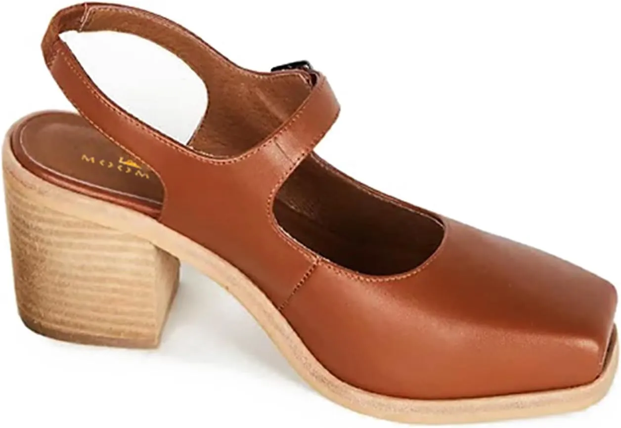 MOOMMO Women Block High Heel Slingback Mary Jane Pumps Platform Square Toe Ankle Buckle Strap Closed Toe Sandals 3 Inch Stacked Chunky Heel Dress Pumps Matte Retro Comfy Office Daily 4-11 M US