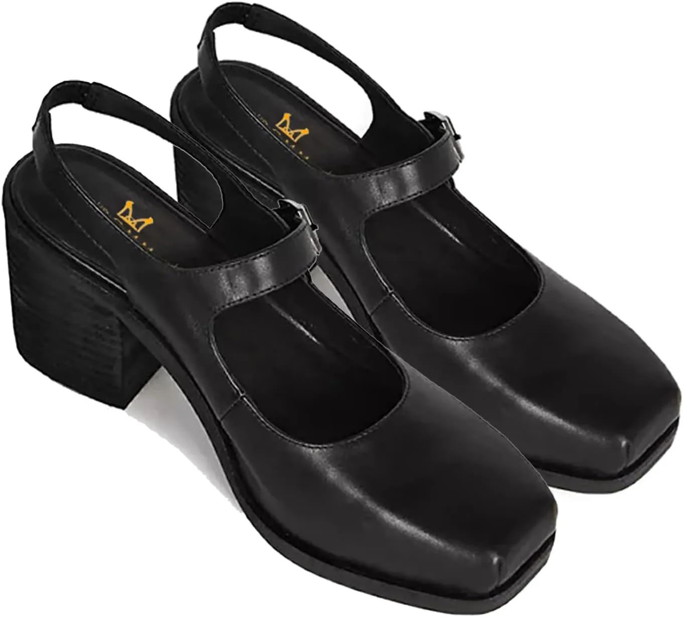 MOOMMO Women Block High Heel Slingback Mary Jane Pumps Platform Square Toe Ankle Buckle Strap Closed Toe Sandals 3 Inch Stacked Chunky Heel Dress Pumps Matte Retro Comfy Office Daily 4-11 M US