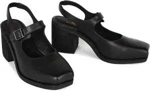 MOOMMO Women Block High Heel Slingback Mary Jane Pumps Platform Square Toe Ankle Buckle Strap Closed Toe Sandals 3 Inch Stacked Chunky Heel Dress Pumps Matte Retro Comfy Office Daily 4-11 M US
