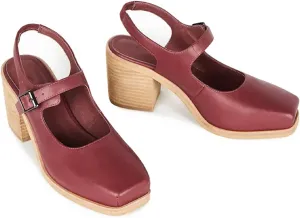 MOOMMO Women Block High Heel Slingback Mary Jane Pumps Platform Square Toe Ankle Buckle Strap Closed Toe Sandals 3 Inch Stacked Chunky Heel Dress Pumps Matte Retro Comfy Office Daily 4-11 M US
