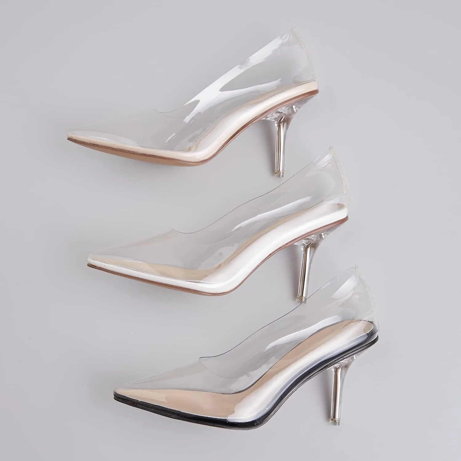 MOOMMO Women Clear Stiletto Pumps Closed Pointed Toe Slip On Transparent Stiletto High Heels 3 Inch Sexy PVC Dress Heels Shoes Sandals Comfort Stylish Party Wedding Summer 4-9 M US