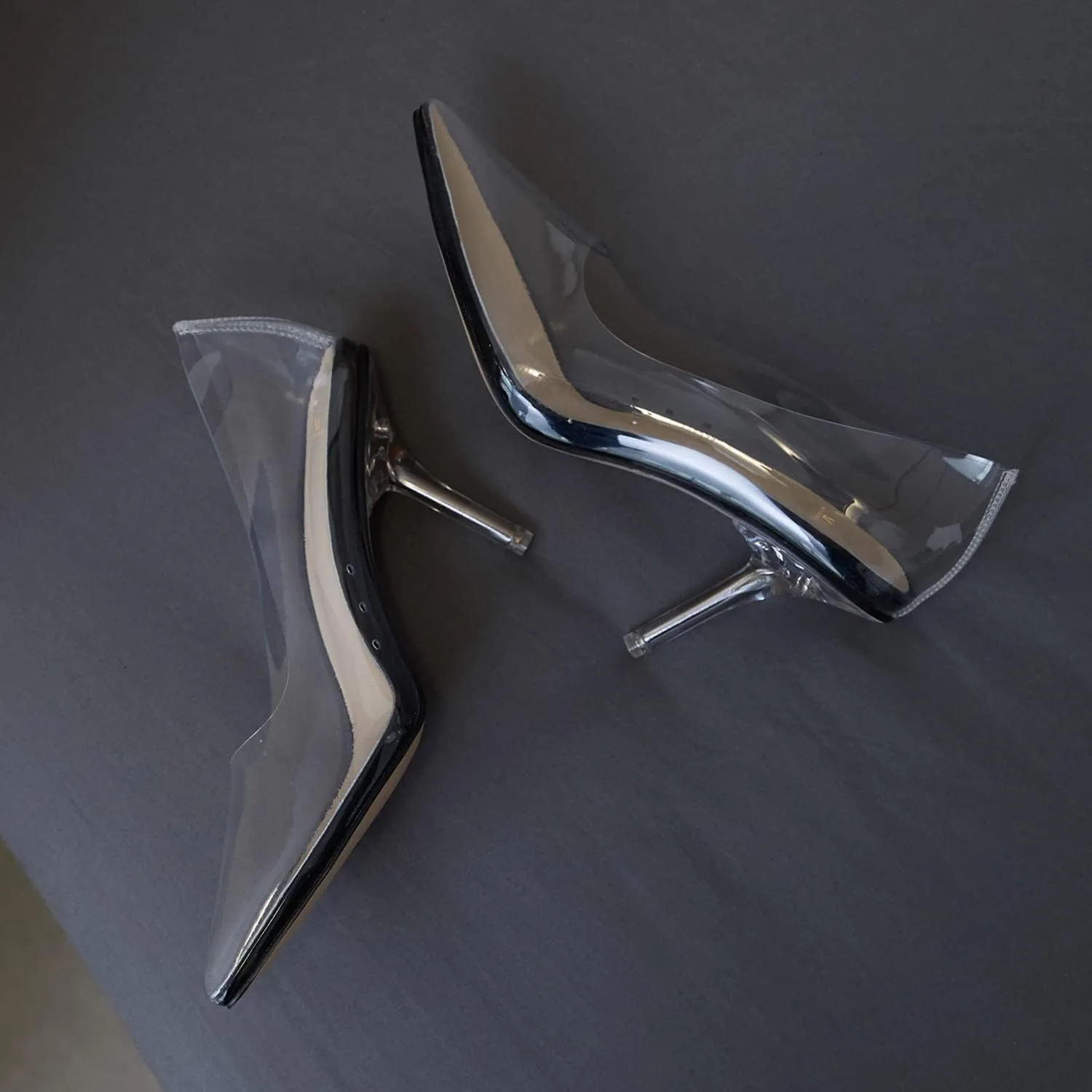 MOOMMO Women Clear Stiletto Pumps Closed Pointed Toe Slip On Transparent Stiletto High Heels 3 Inch Sexy PVC Dress Heels Shoes Sandals Comfort Stylish Party Wedding Summer 4-9 M US