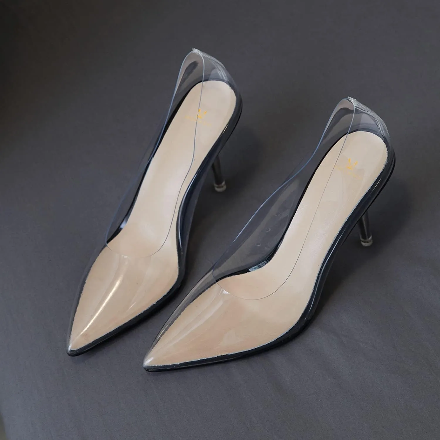 MOOMMO Women Clear Stiletto Pumps Closed Pointed Toe Slip On Transparent Stiletto High Heels 3 Inch Sexy PVC Dress Heels Shoes Sandals Comfort Stylish Party Wedding Summer 4-9 M US