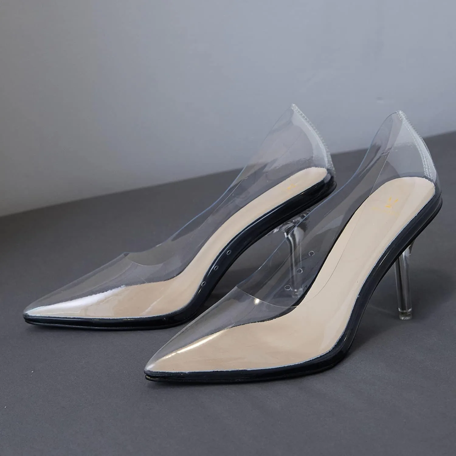 MOOMMO Women Clear Stiletto Pumps Closed Pointed Toe Slip On Transparent Stiletto High Heels 3 Inch Sexy PVC Dress Heels Shoes Sandals Comfort Stylish Party Wedding Summer 4-9 M US