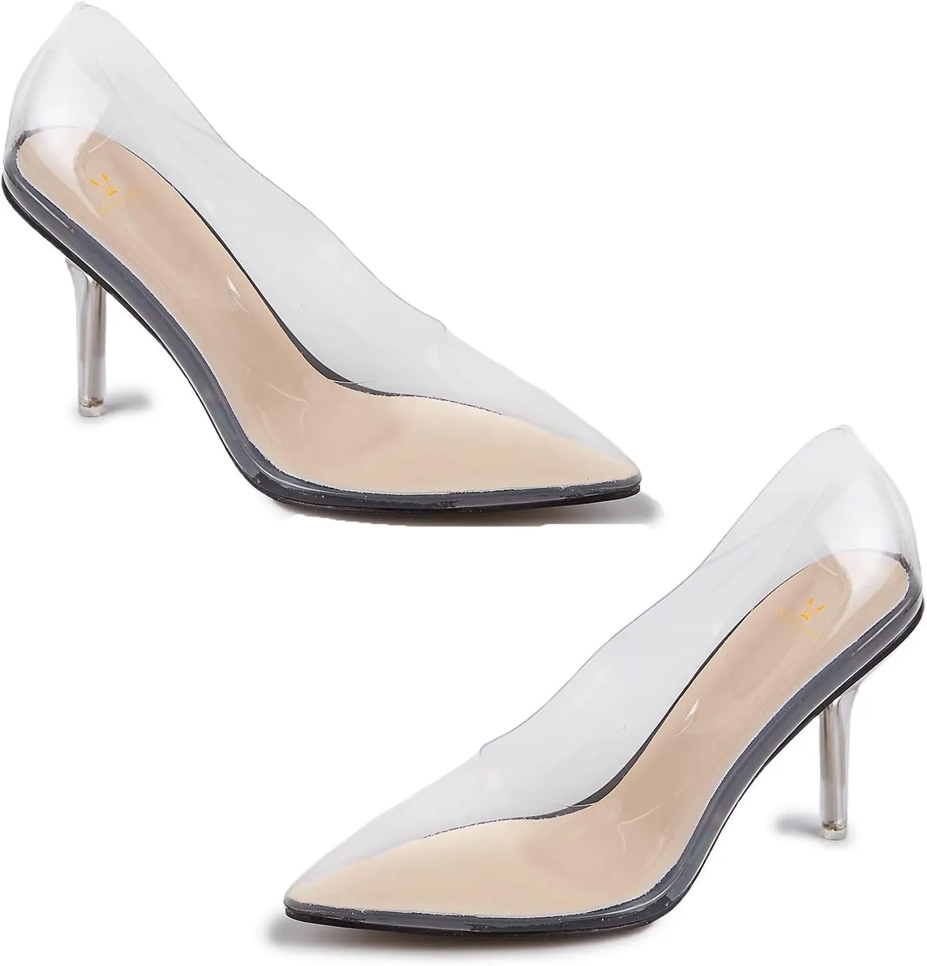 MOOMMO Women Clear Stiletto Pumps Closed Pointed Toe Slip On Transparent Stiletto High Heels 3 Inch Sexy PVC Dress Heels Shoes Sandals Comfort Stylish Party Wedding Summer 4-9 M US