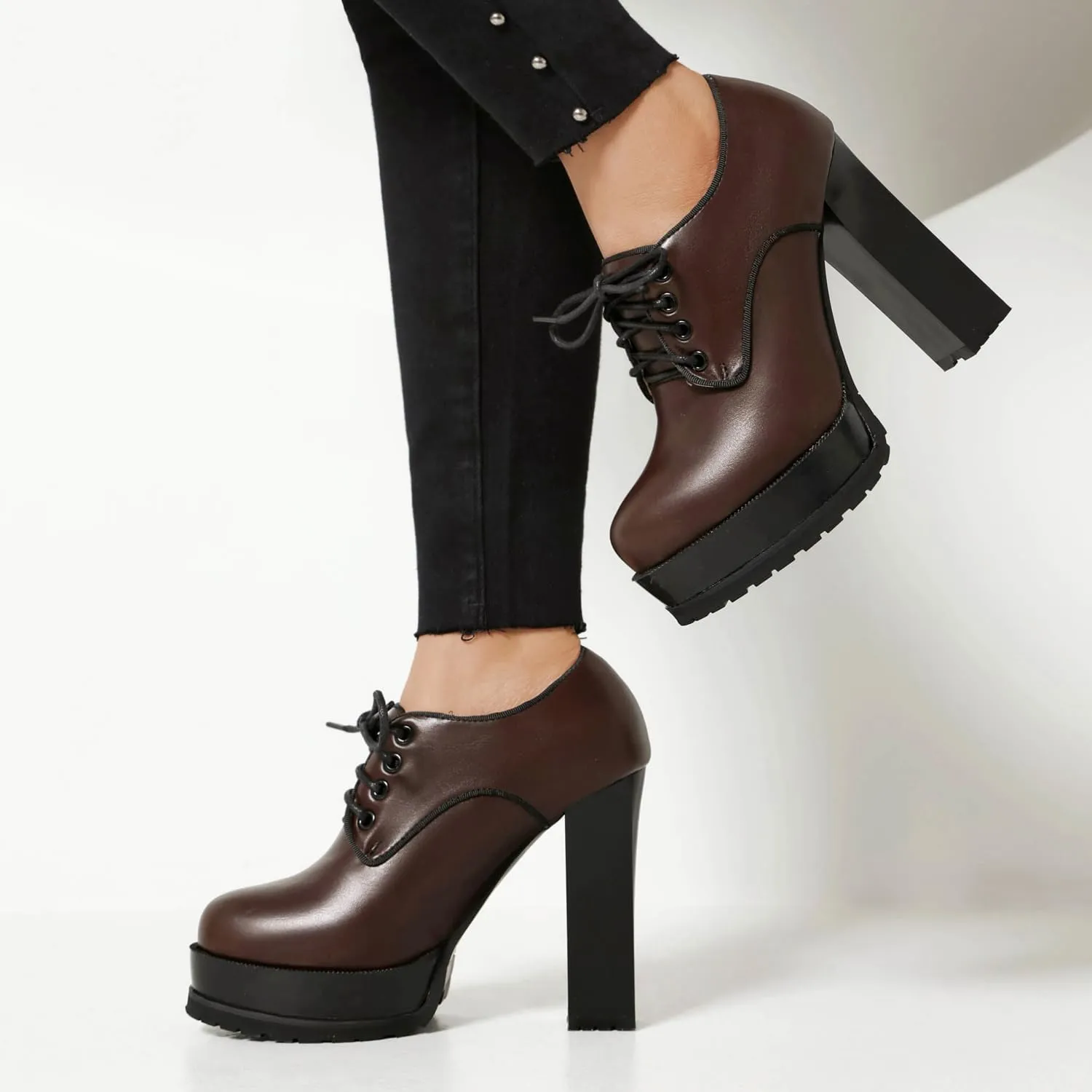 MRKEWUNEY Classic Womens Platform Heel Lace Up Performance Catwalk Pumps