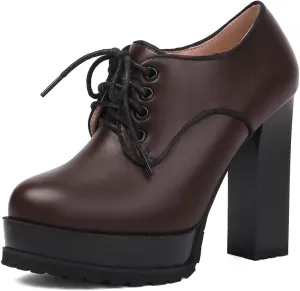 MRKEWUNEY Classic Womens Platform Heel Lace Up Performance Catwalk Pumps