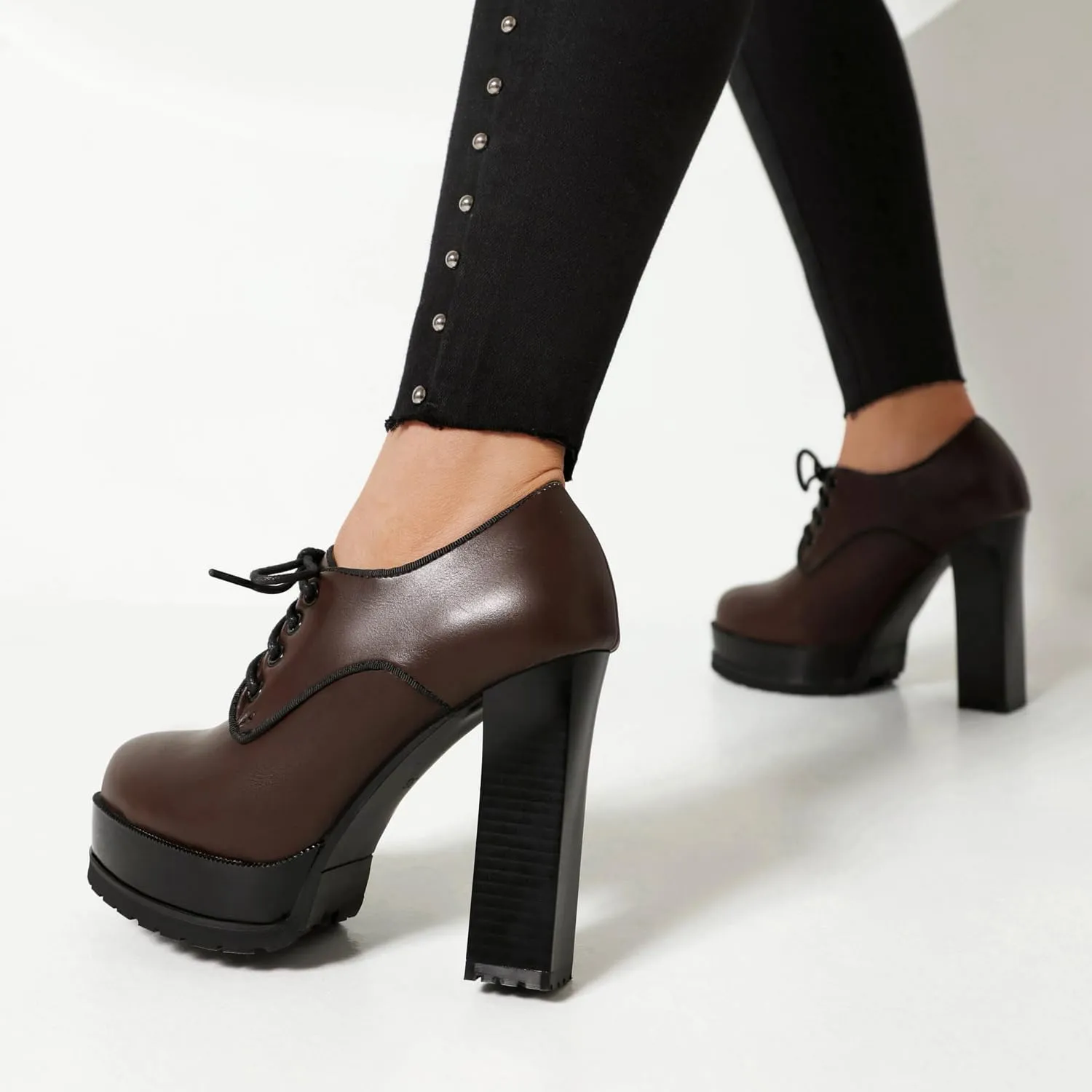 MRKEWUNEY Classic Womens Platform Heel Lace Up Performance Catwalk Pumps