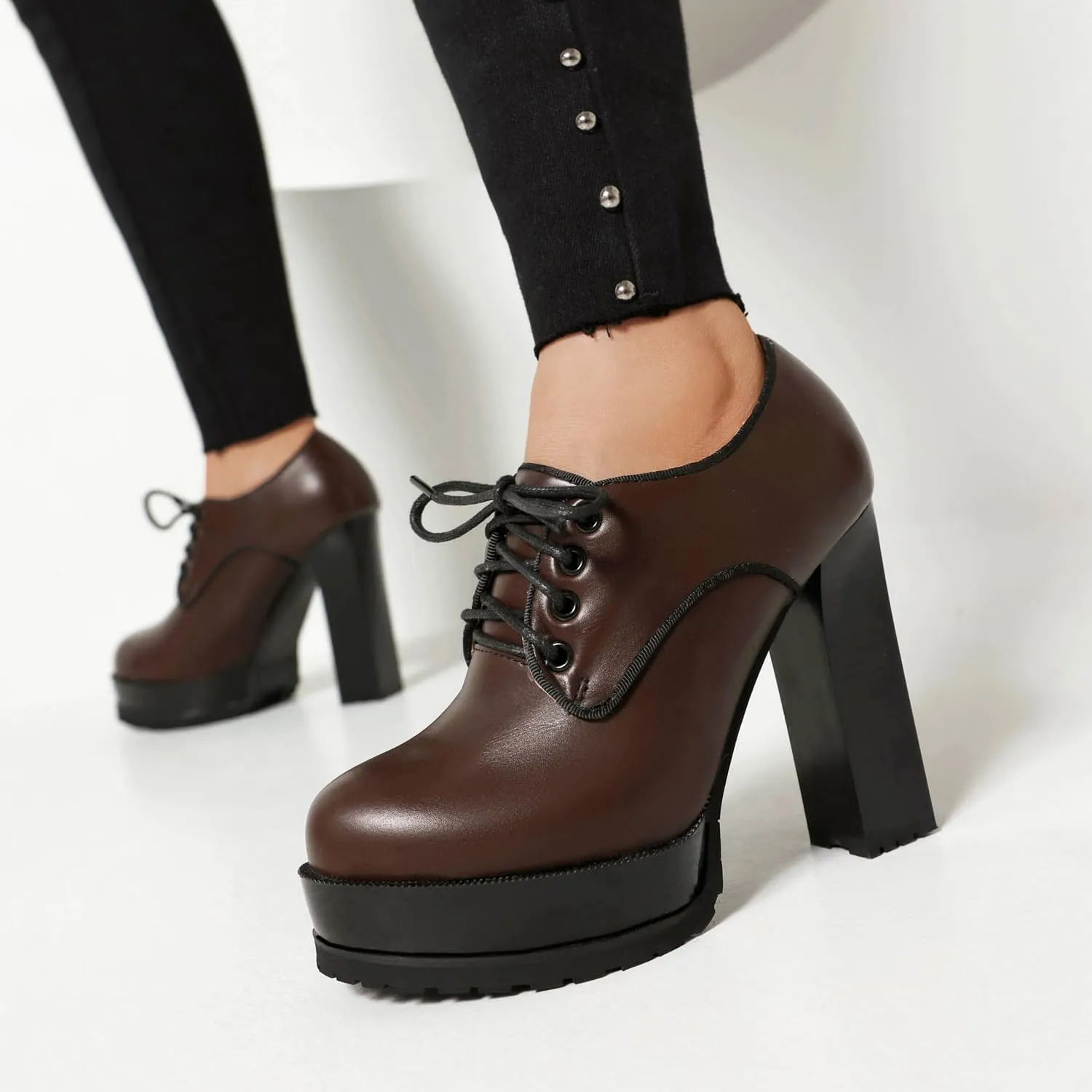 MRKEWUNEY Classic Womens Platform Heel Lace Up Performance Catwalk Pumps