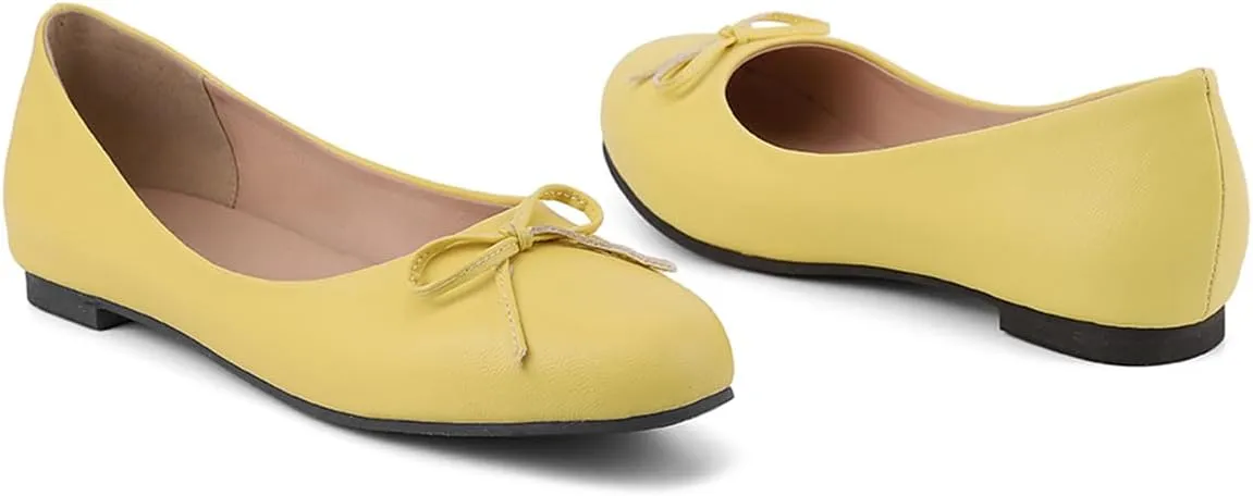 MRKEWUNEY Elegant Bow Ballet Flats for Women Slip On Comfortable Dress Shoes EU32-54
