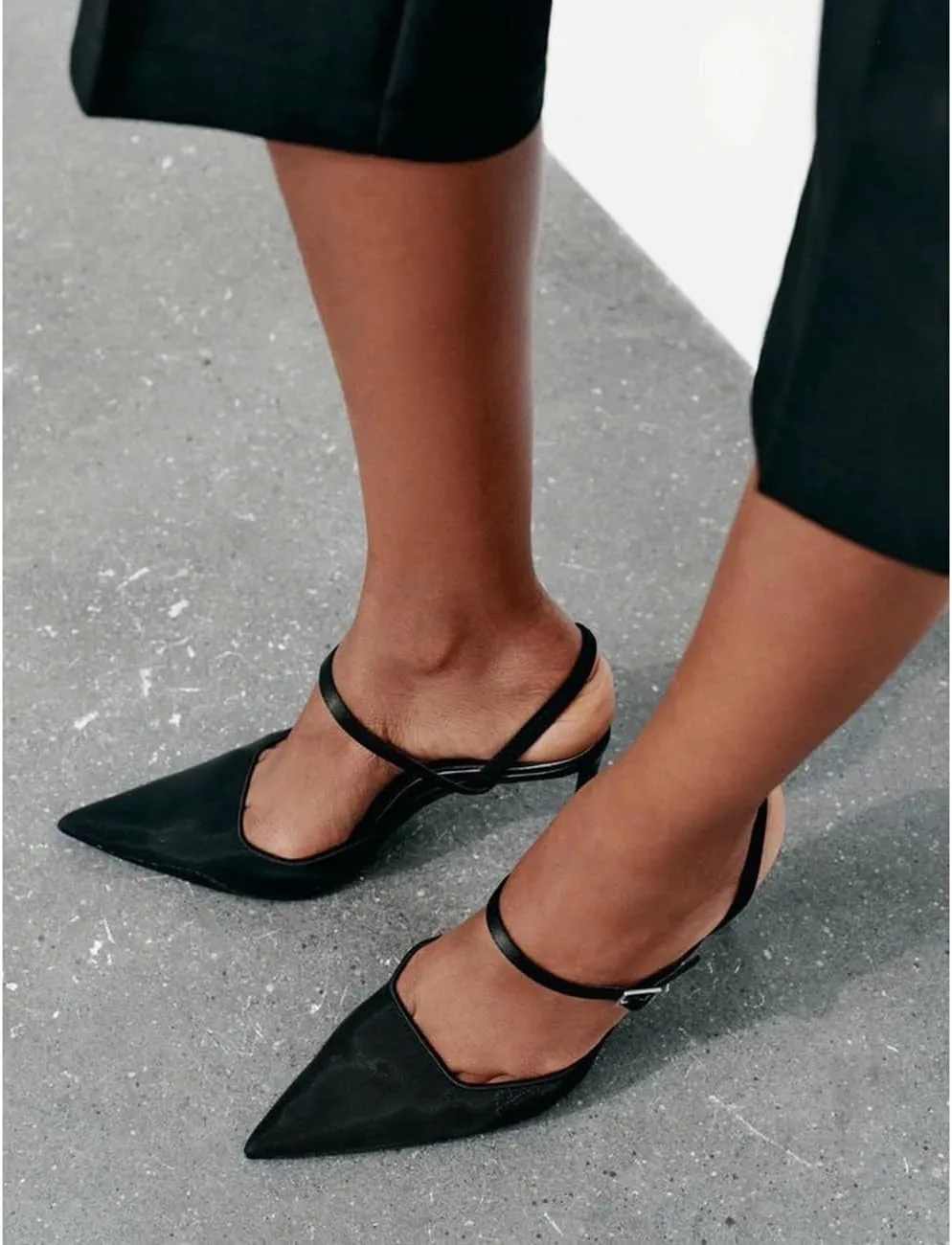 MRKEWUNEY Fashion Mesh Slingback Pumps Shoes for Women Ankle Strap Pointed Toe Pumps