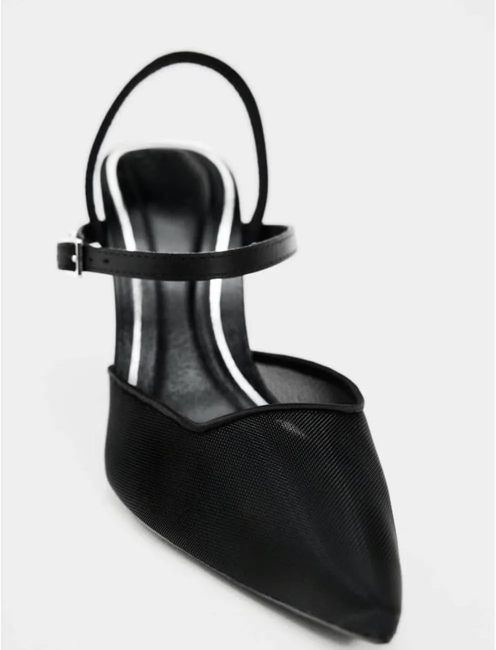 MRKEWUNEY Fashion Mesh Slingback Pumps Shoes for Women Ankle Strap Pointed Toe Pumps