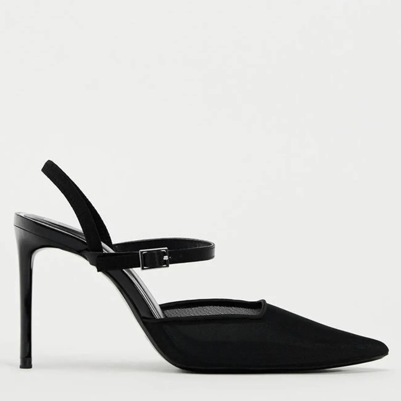 MRKEWUNEY Fashion Mesh Slingback Pumps Shoes for Women Ankle Strap Pointed Toe Pumps