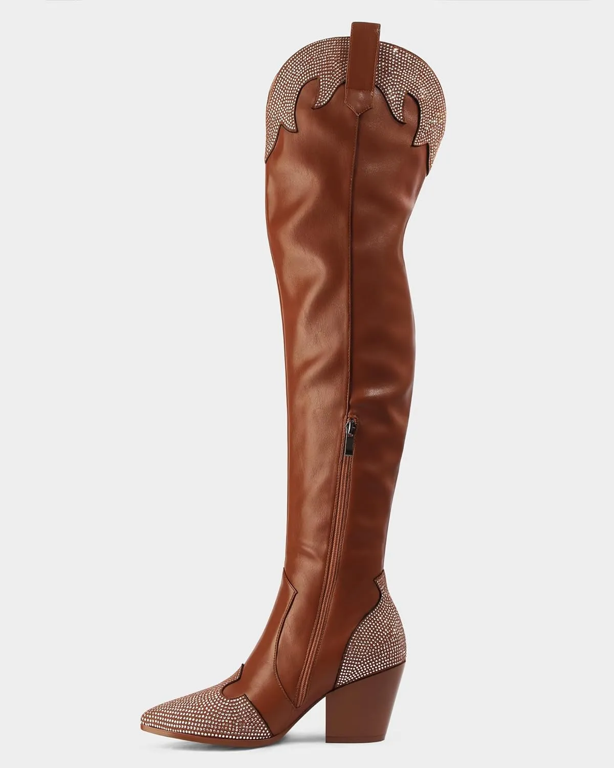 MUCCCUTE Cowboy Boots for Women Black Thigh High Boots - Fashion Cowgirl Over The Knee Boots with Rhinestone - Pointed Toe Chunky Heels Side Zipper Fall Tall Boots for Ladies