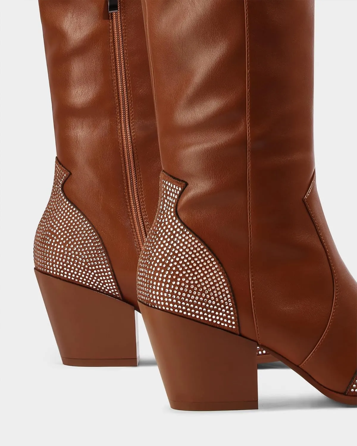 MUCCCUTE Cowboy Boots for Women Black Thigh High Boots - Fashion Cowgirl Over The Knee Boots with Rhinestone - Pointed Toe Chunky Heels Side Zipper Fall Tall Boots for Ladies