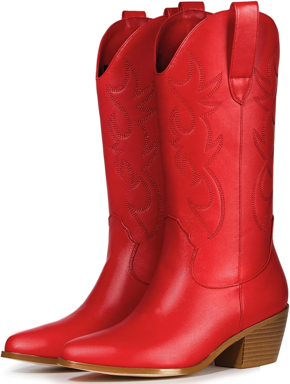 MUCCCUTE Cowboy Boots for Women Cowgirl Boots Wide Calf Pointed Toe Embroidered Fashion Western Chunky Pull On