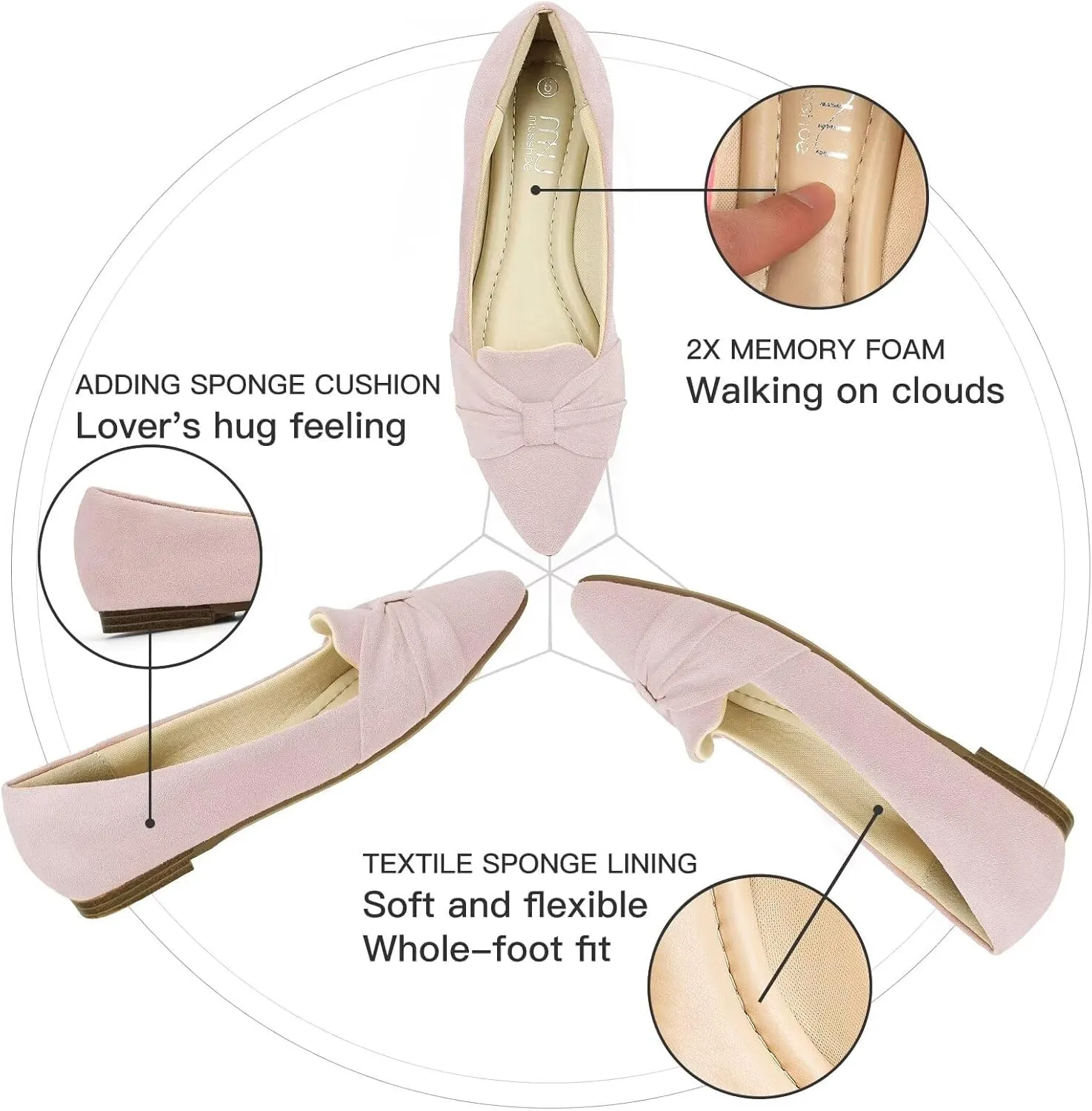 MUSSHOE Flat Shoes Women Comfortable Slip on Women's Flats Dress Shoes for Women
