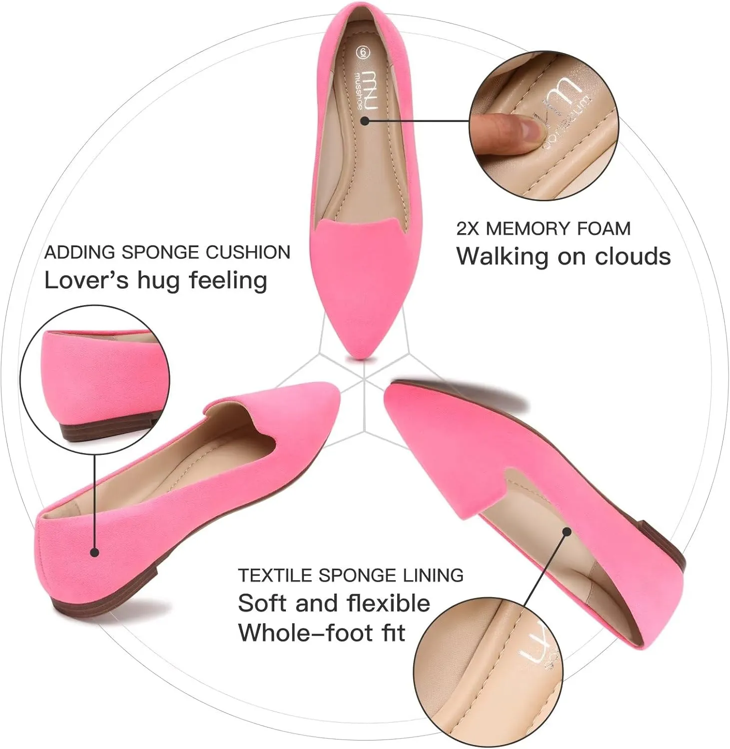 MUSSHOE Flats for Women Dressy Comfortable Ballerina Flats Pointed Toe Slip-on Casual Business Shoes Work Shoes for Women