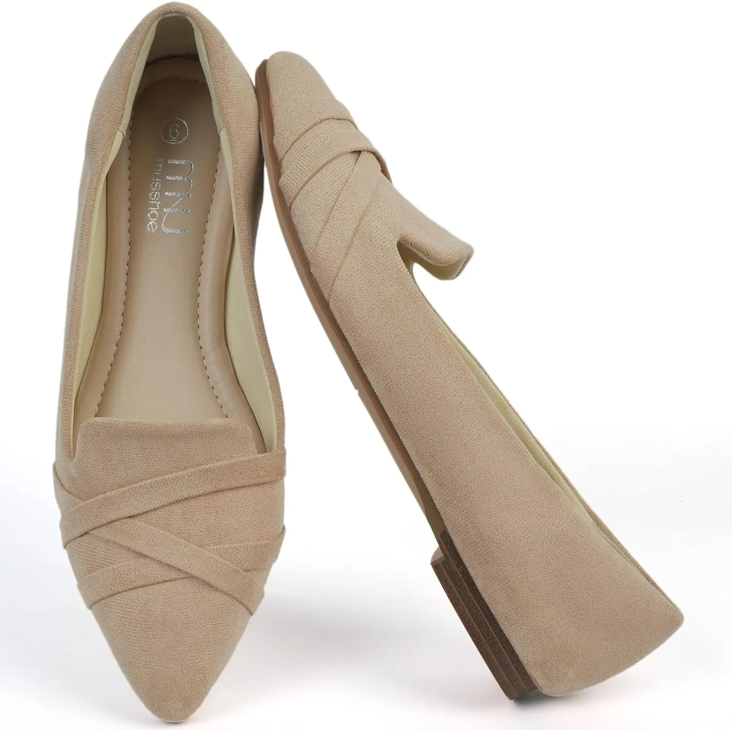 MUSSHOE Flats Shoes Women Dressy Pointed Toe Slip on Microfiber Comfortable Women's Flats Ballet Flats for Women