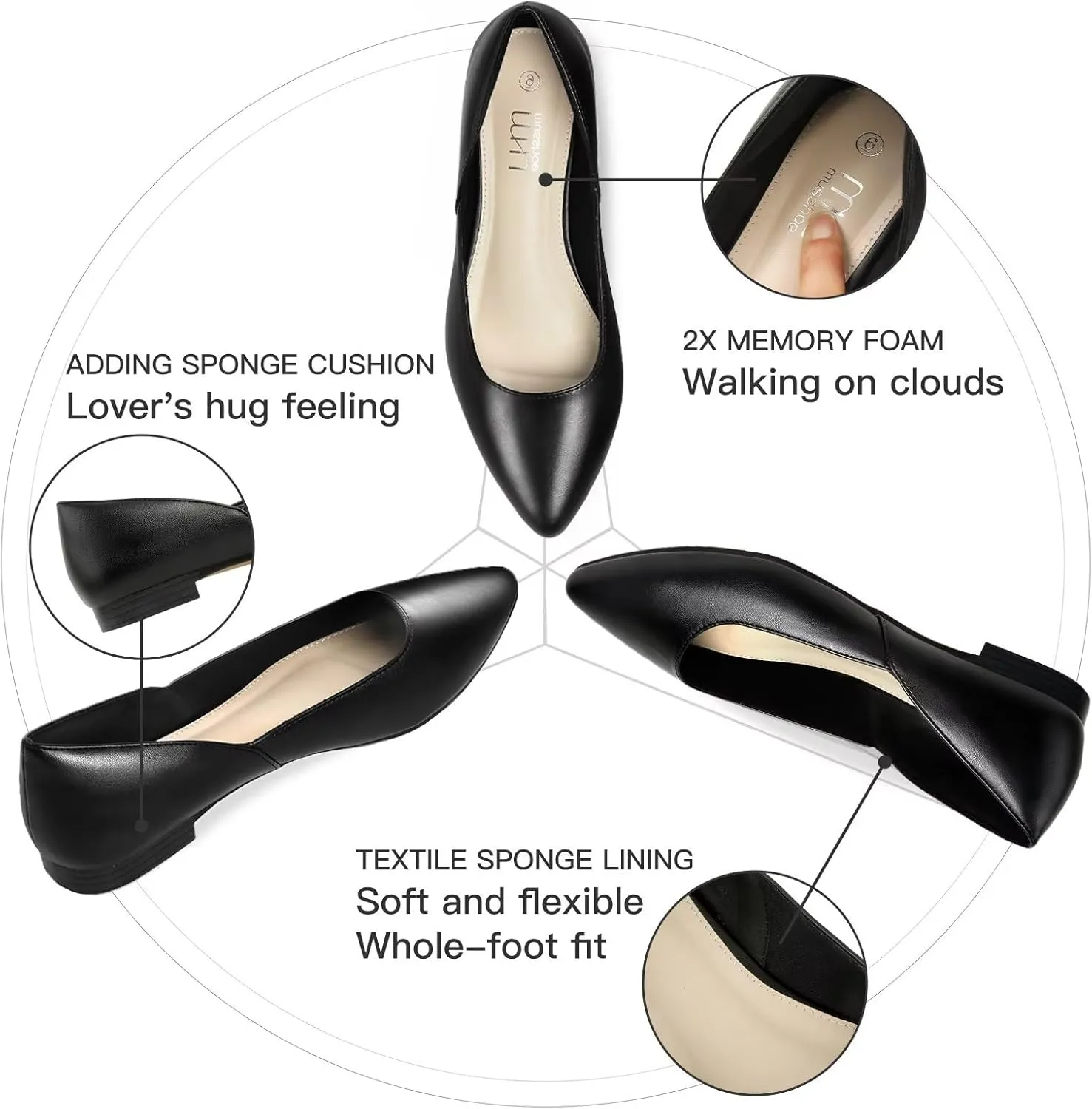 MUSSHOE Flats Shoes Women Pointed Toe Flats for Women Elegant Women's Flats