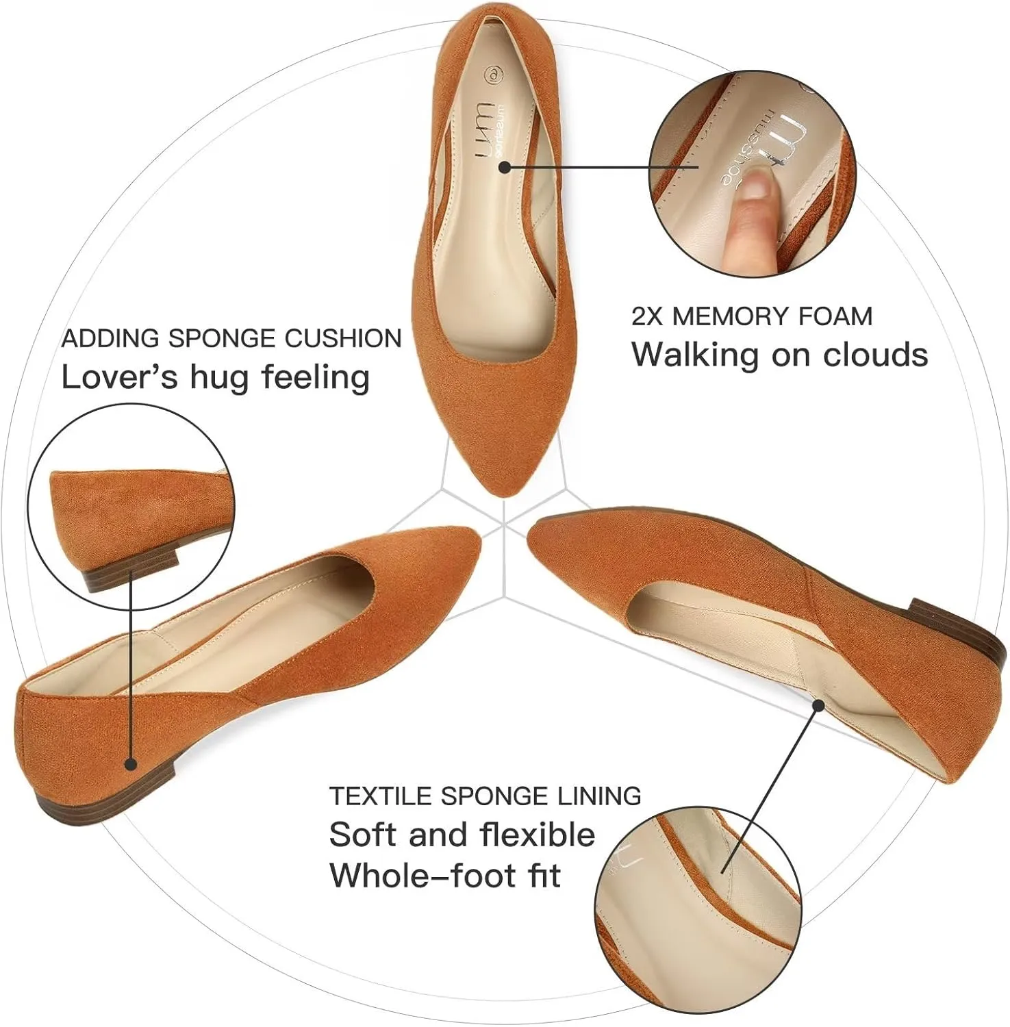 MUSSHOE Flats Shoes Women Pointed Toe Flats for Women Elegant Women's Flats