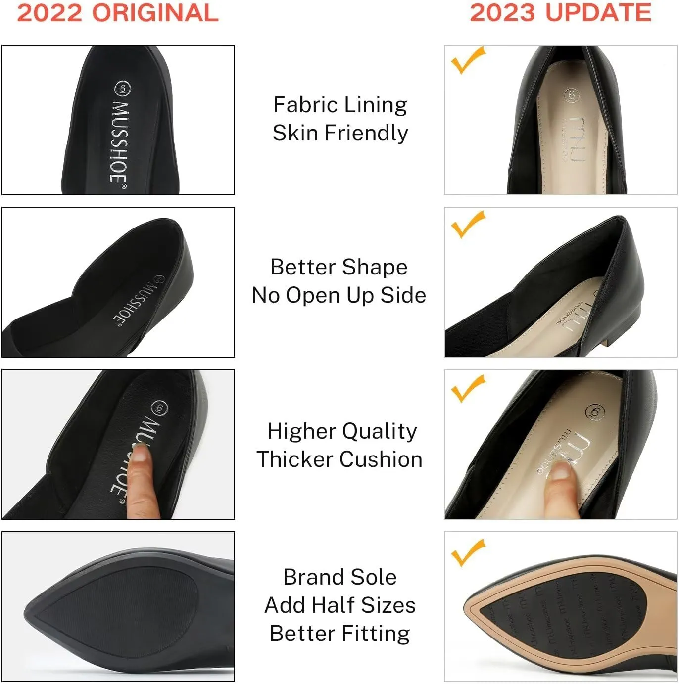 MUSSHOE Flats Shoes Women Pointed Toe Flats for Women Elegant Women's Flats