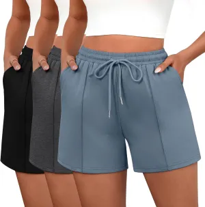 Neer 3 Pack Women's Sweat Shorts, Casual Drawstring Athletic Shorts Summer Lounge Loose Solid Active Short Pants with Pockets