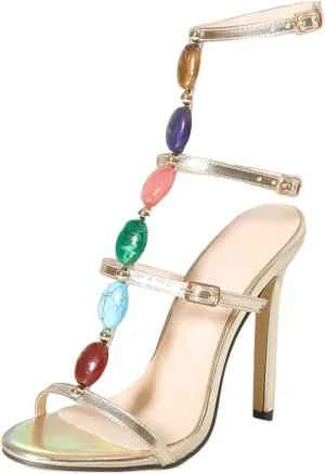 New Sexy Stilettos Pearl Buckle Straps Sexy Women's Sandals Crossing over Sandals for Women