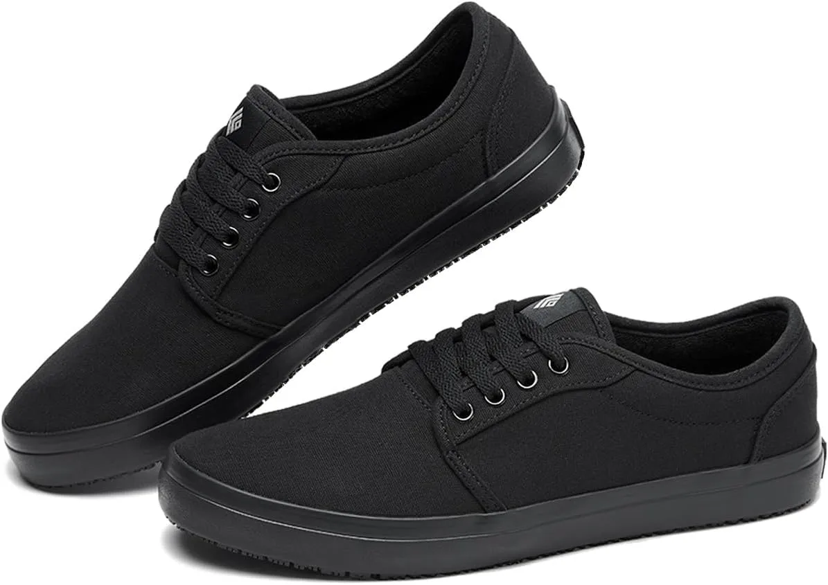 Non Slip Work Shoes for Men & Women Food Service, Black Unisex Casual Stain & Oil Slip Resistant Restaurant Server Sneakers, Comfortable Water Resistant Culinary Chef Kitchen Cook Shoes